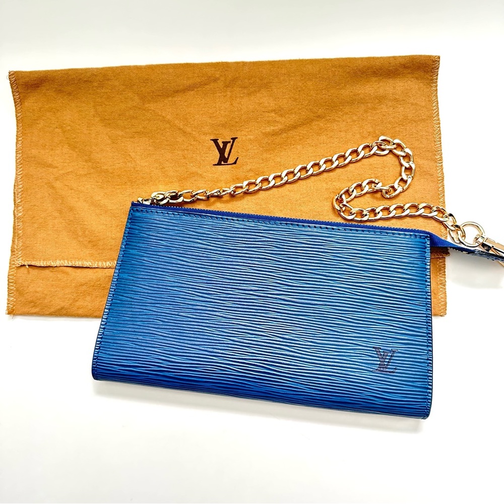 LV blue epi pochette accessories with LV dust bag